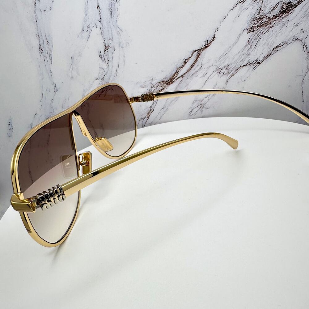 New MIU MIU Sunglasses Seen on Bad Bunny MUA56S 5AK90L Gold Metal Aviator - Picture 12 of 16